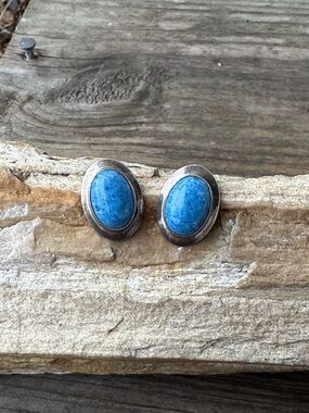 Native American Sterling Silver Earrings with Denim Lapis